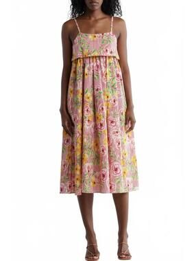 STITCHDROP Barbuda Floral Print Sleeveless Midi Dress NWT Sketch Peony XS